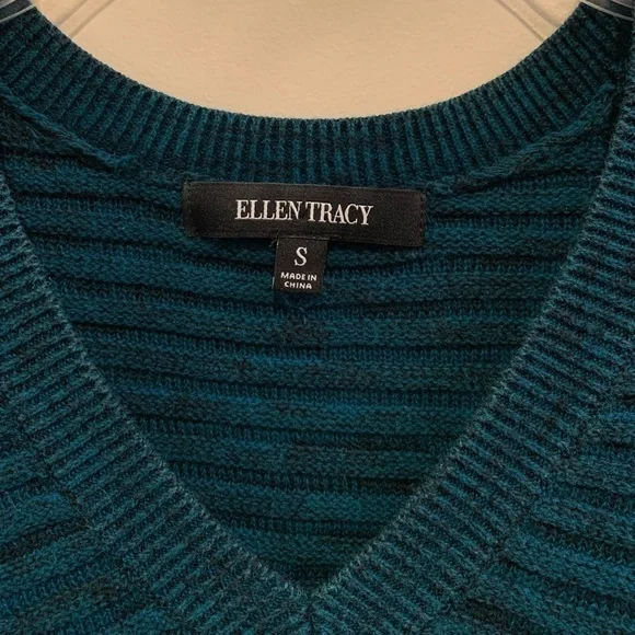 Ellen Tracy Emerald Green Black V-Neck Long Sleeve Knit Sweater Women's Small - Picture 4 of 4